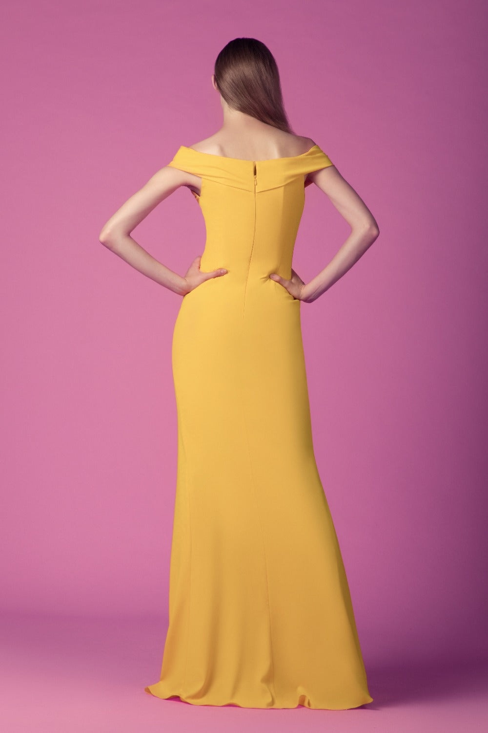 Gemy Maalouf ED1577LD Off Shoulder Yellow Elegant Gown