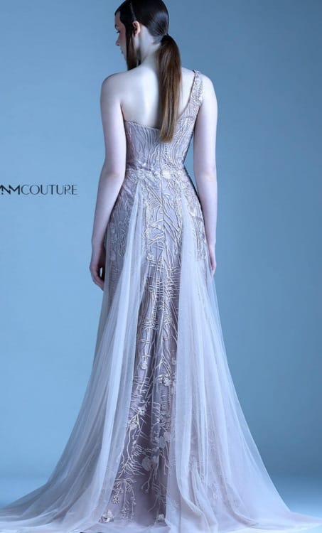 MNM Couture G0921 Sheer Embedded One-shoulder Strap Gown