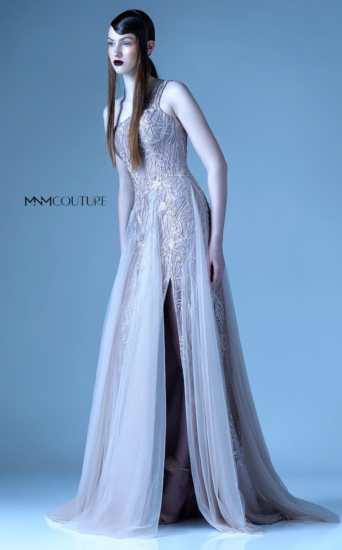 MNM Couture G0921 Sheer Embedded One-shoulder Strap Gown