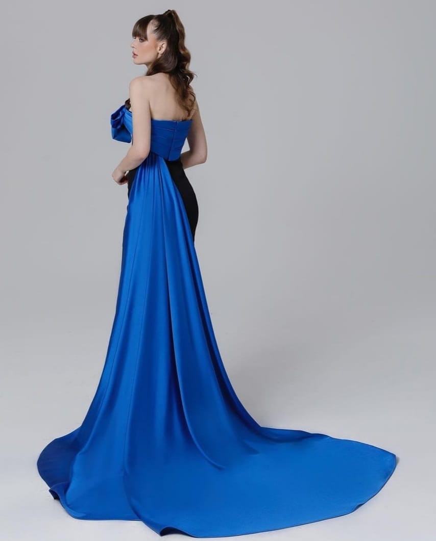 MNM Couture N0463 Gorgeous Black and Blue Long Gown