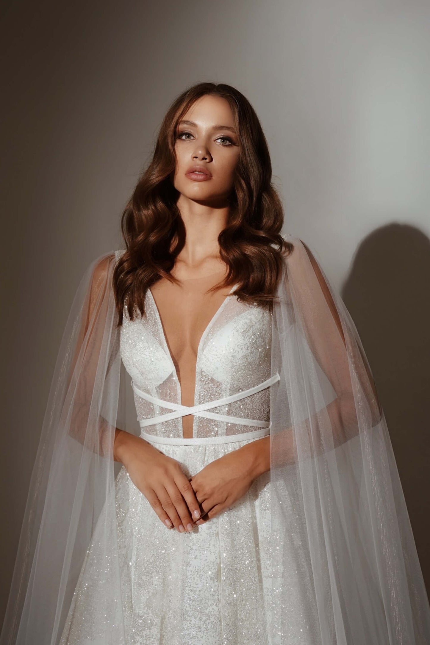 Close-up of Olyamak Penelopa Ivory Dress Glitter Mesh - Rofial Beauty