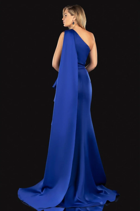 Evening, One Shoulder Satin Long, Ruffle Detail - 2021E2839