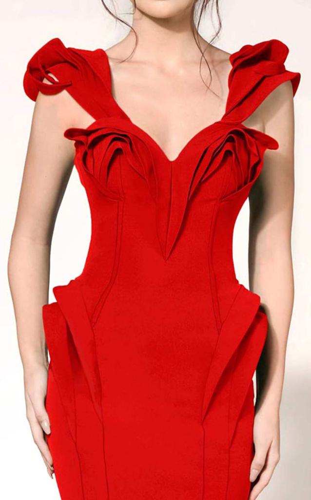 Ruffle Accented Sweetheart Neckline Gown - Rofial Beauty