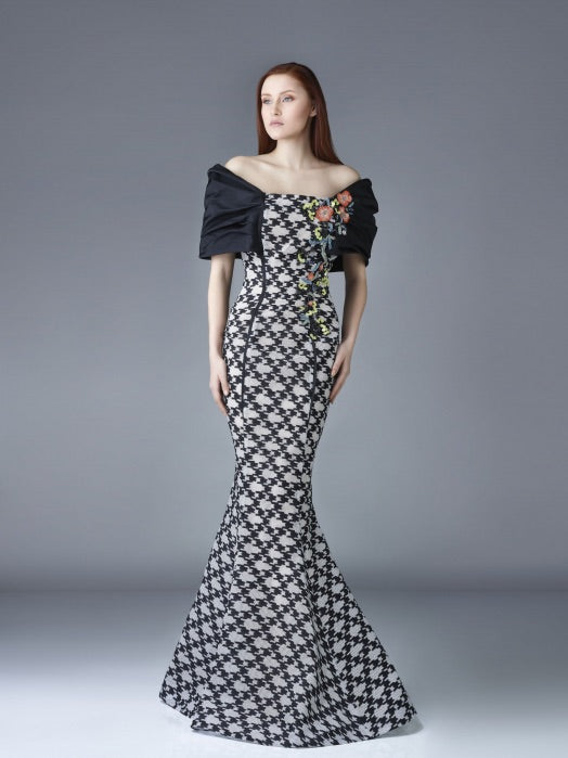Gemy Maalouf BC 1169 Black and White Floor Length Gown