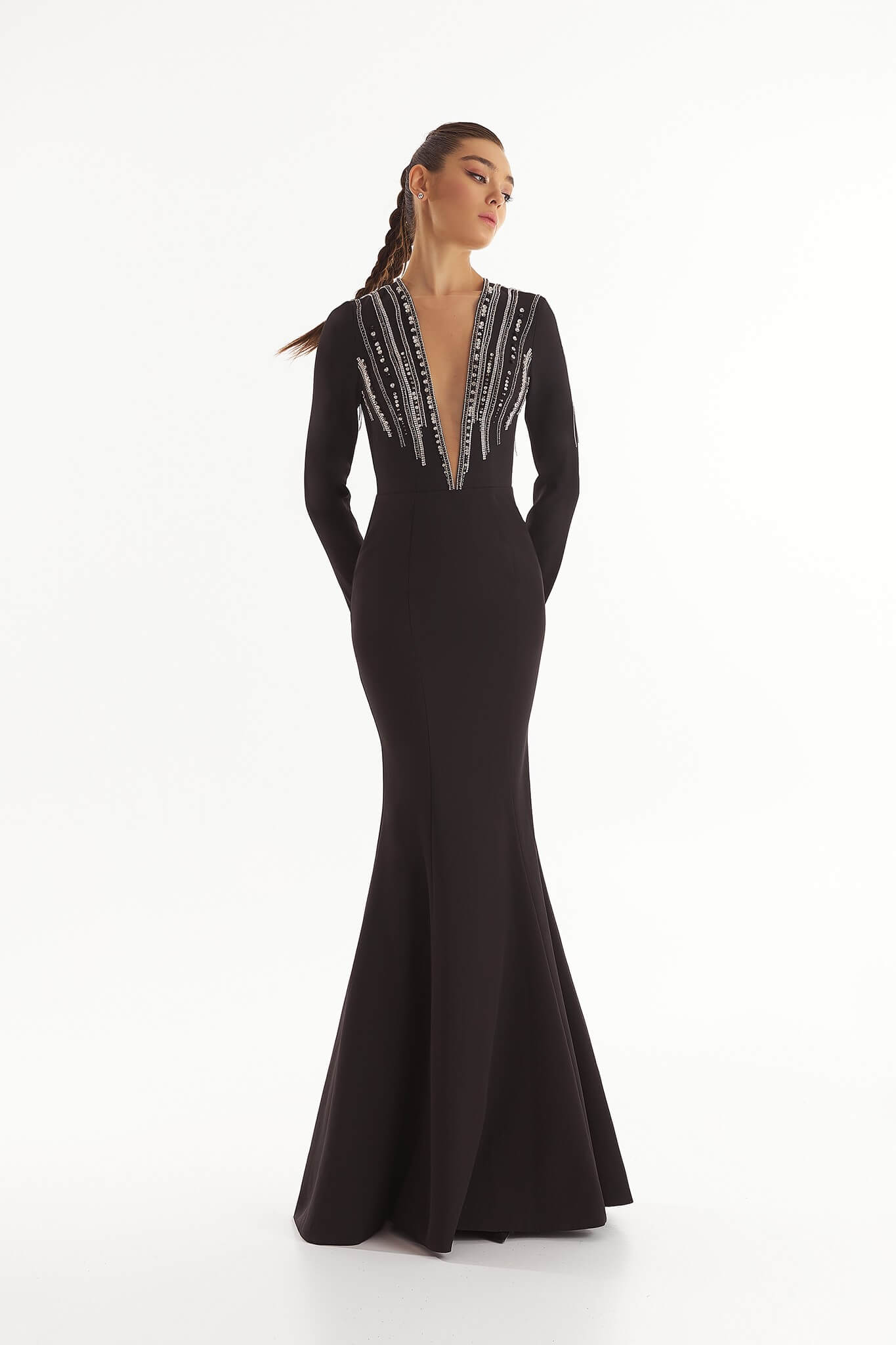 Olyamak Jackie Long Sleeves Crystal Beaded Occasional Gown