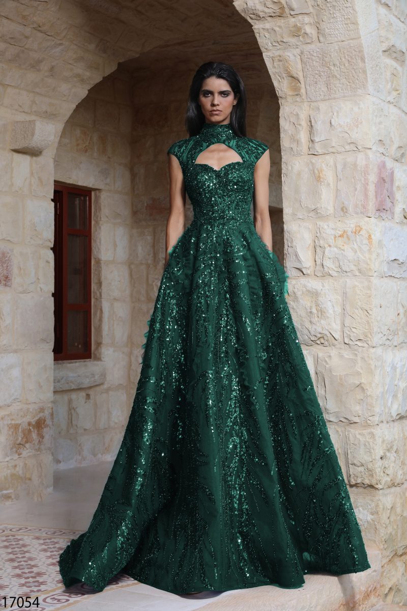 Glittering Ball Gown with Detachable Illusion Neckline - Style 17054