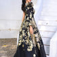 Terani Couture 252E5140 Black/Gold One-Shoulder Metallic Floral Ballgown Evening Dress
