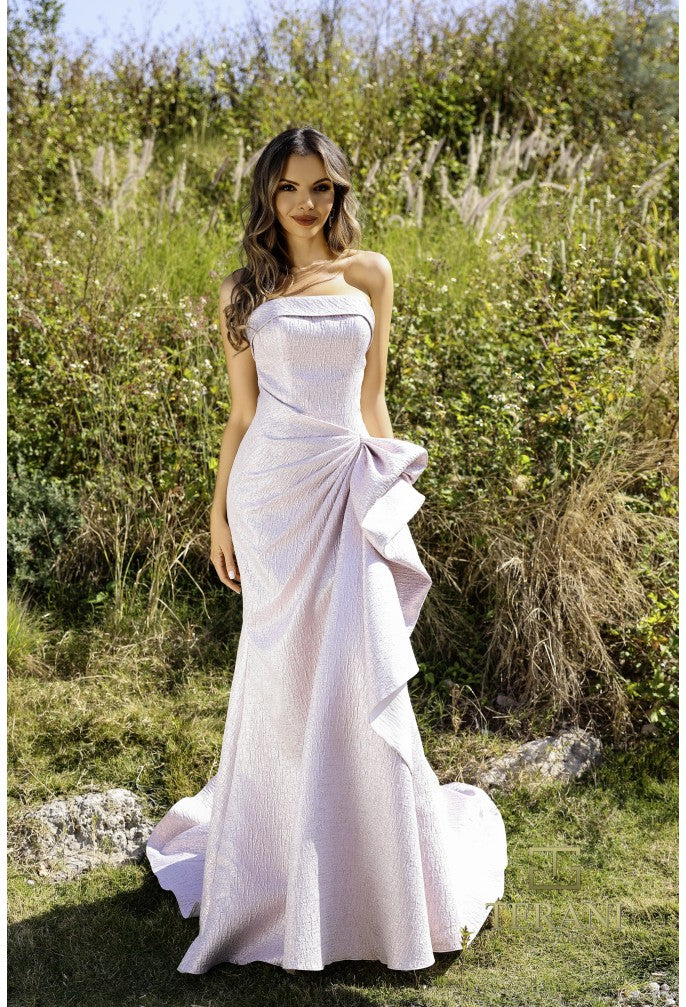 Terani Couture 252E5200 Metallic Jacquard Strapless Fit-and-Flare Gown – Lilac
