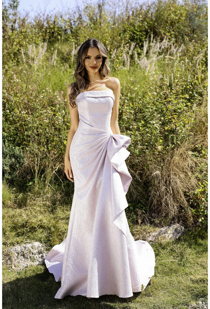Terani Couture 252E5200 Metallic Jacquard Strapless Fit-and-Flare Gown – Lilac