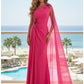 Terani Couture 261E6205 One-Shoulder Chiffon Cape Evening Gown