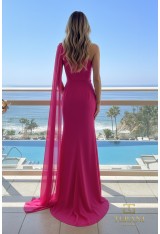 Terani Couture 261E6205 One-Shoulder Chiffon Cape Evening Gown