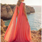 Terani Couture 261E6205 One-Shoulder Chiffon Cape Evening Gown