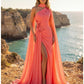 Terani Couture 261E6205 One-Shoulder Chiffon Cape Evening Gown