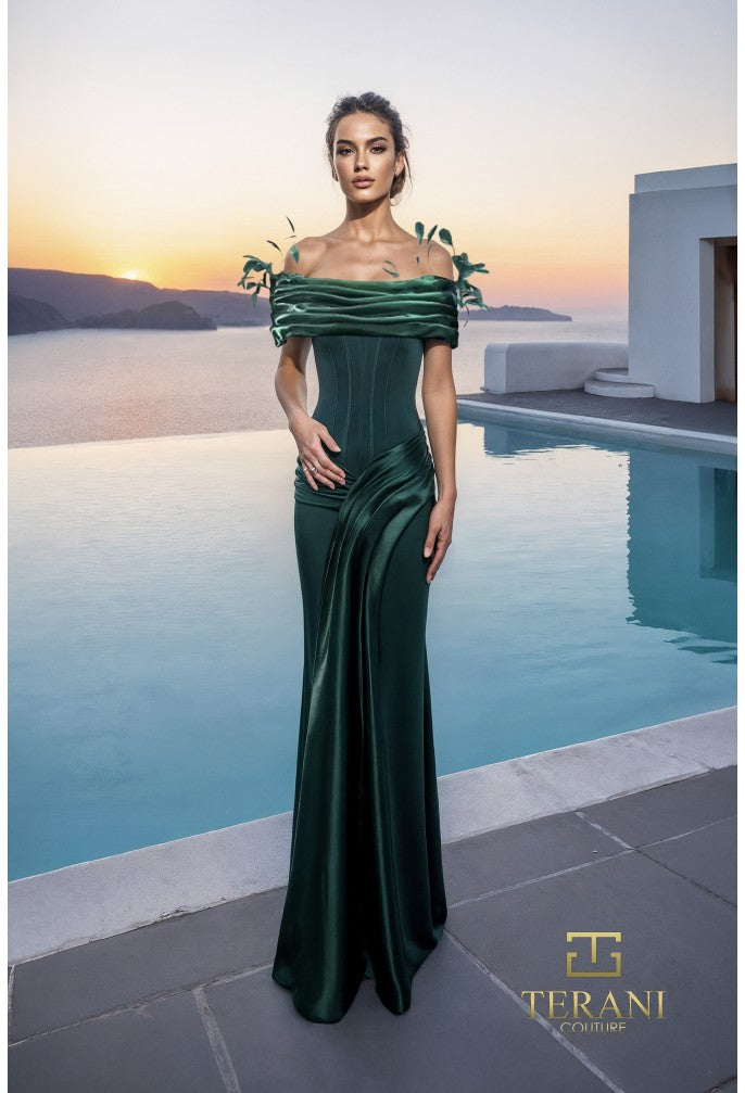 Terani Couture 261E6235 Off-Shoulder Mermaid Evening Gown