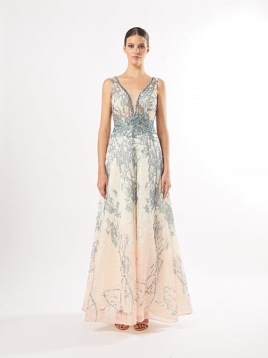 Carla Ruiz 50435: Enchanted Forest-Inspired A-Line Gown with Beaded Embroidery