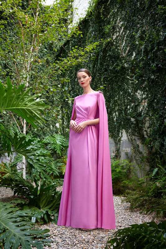 Carla Ruiz 50518: Elegant Cape-Sleeve Evening Gown with Crystal Embellishments