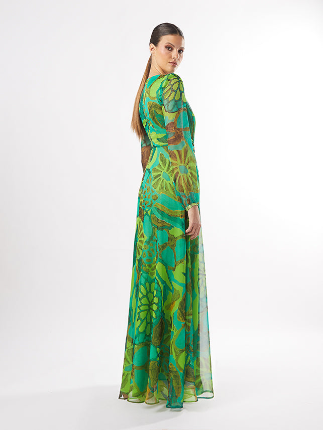 Carla Ruiz 50630: Elegant Multipink and Multigreen Floral Maxi Dress with Jeweled Belt Detail
