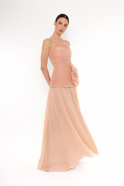 Carla Ruiz 52505 Strapless Chiffon Evening Gown with Floral Appliqué