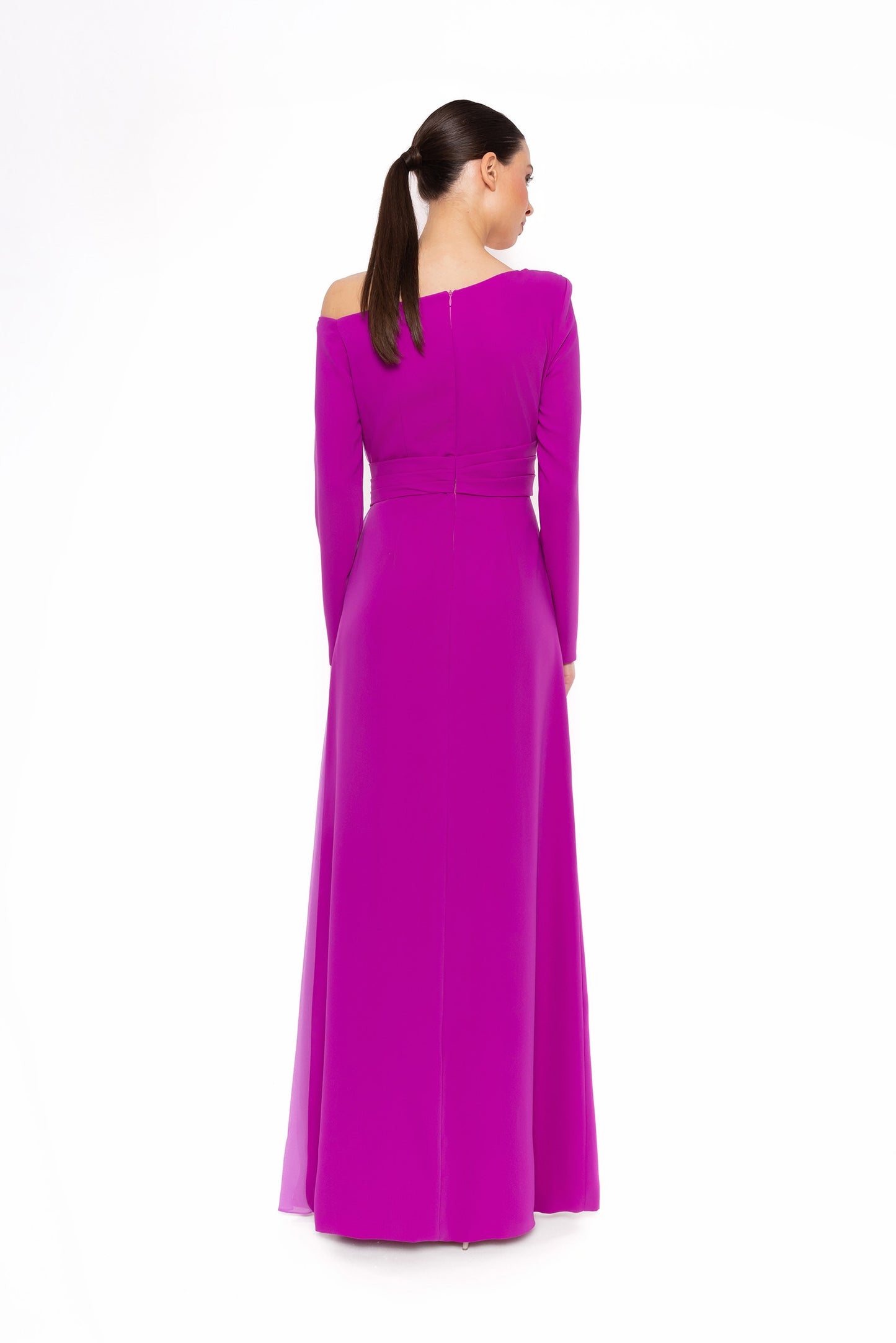 Carla Ruiz 52630 Off-Shoulder Colorblock Gown with Pleated Panel