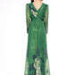 Carla Ruiz Green Floral Chiffon V-Neck Long Sleeve Gown – 52701