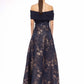 Carla Ruiz Off-Shoulder Jacquard Evening Gown with Metallic Detailing – 52716