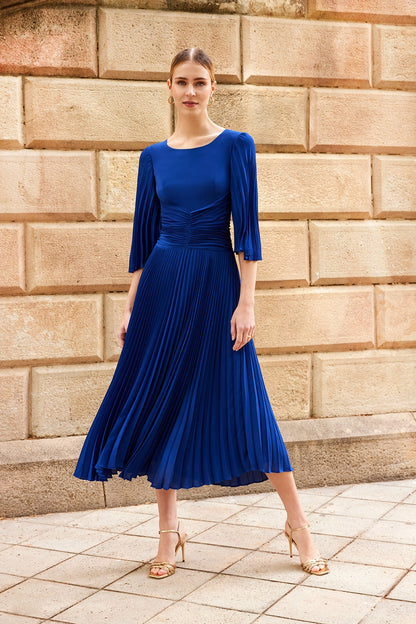 Carla-Ruiz-Pleated-Dress-Royal-Blue-Elegant-Choice-Special-Occasions-Front-View - Rofial Beauty