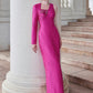 I.H.F Atelier: Elegant Fuchsia Acanthus Jacquard Gown with Beaded Details