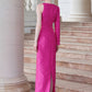 I.H.F Atelier: Elegant Fuchsia Acanthus Jacquard Gown with Beaded Details