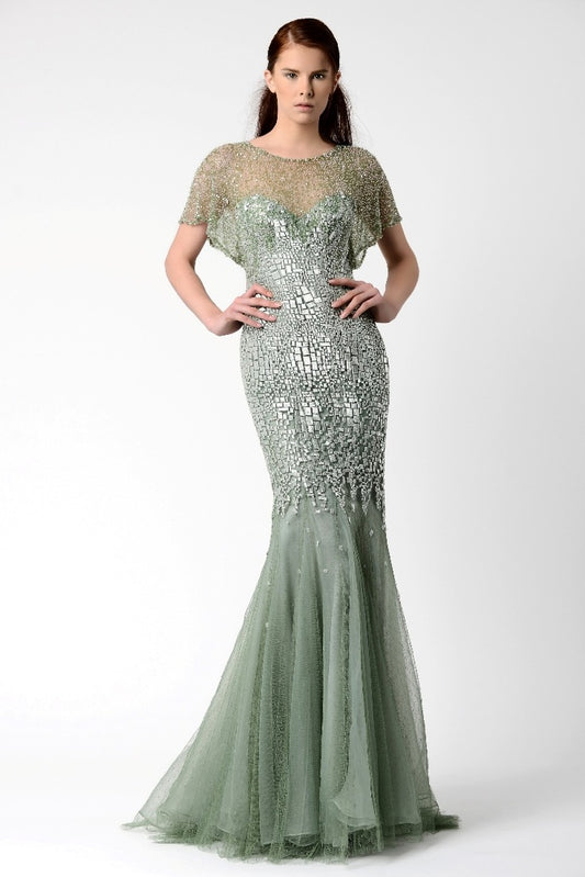 Gemy Maalouf GC1067 sea green dress with pearl detailing