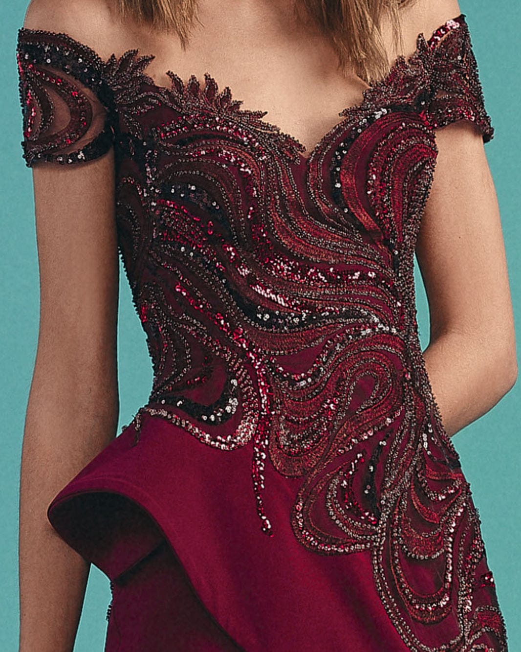 Gemy-Maalouf-BC1516-Embellished-Long-Dress-Purple-Glamorous-Off-Shoulder-Elegance-Detail-View - Rofial Beauty