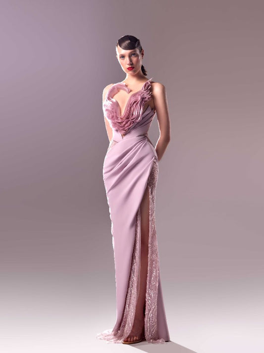 Gaby Charbachy 1604: Lace and Organdie Pink Draped Dress for Elegant Occasions