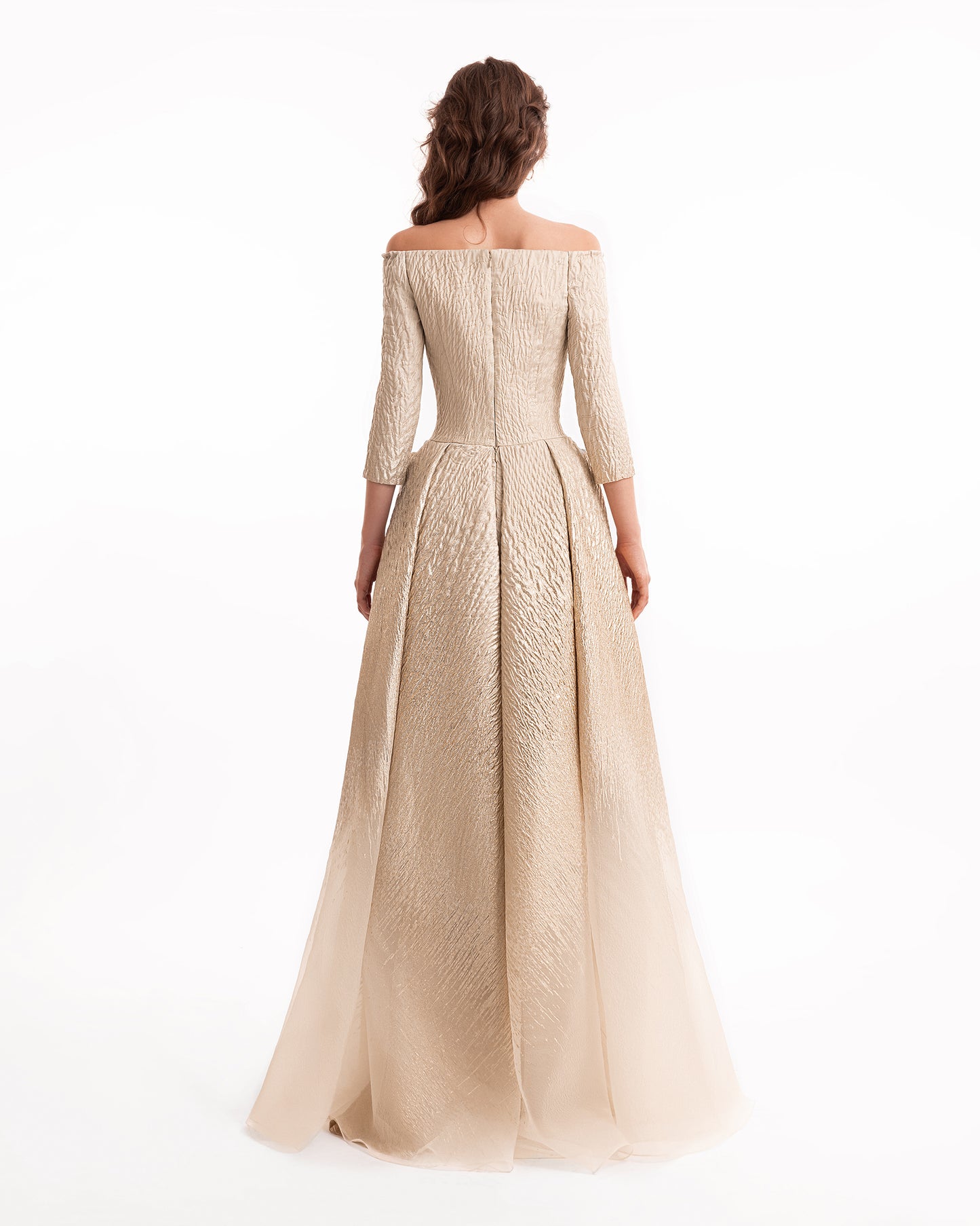 Gemy Maalouf EDR26 2133LD Off-the-Shoulder Ombré Jacquard Evening Gown