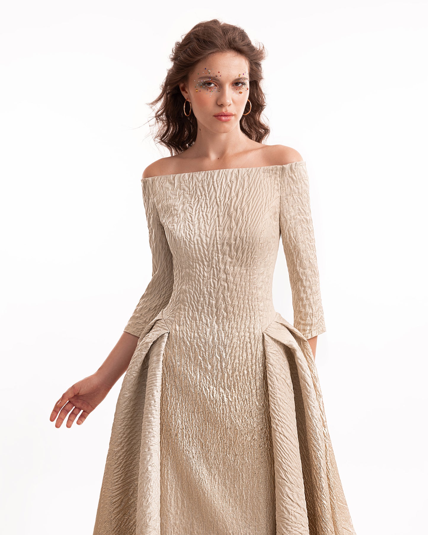 Gemy Maalouf EDR26 2133LD Off-the-Shoulder Ombré Jacquard Evening Gown
