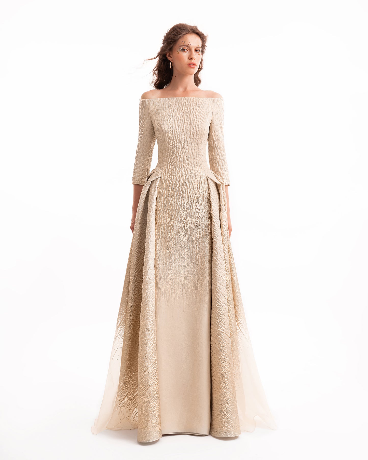 Gemy Maalouf EDR26 2133LD Off-the-Shoulder Ombré Jacquard Evening Gown
