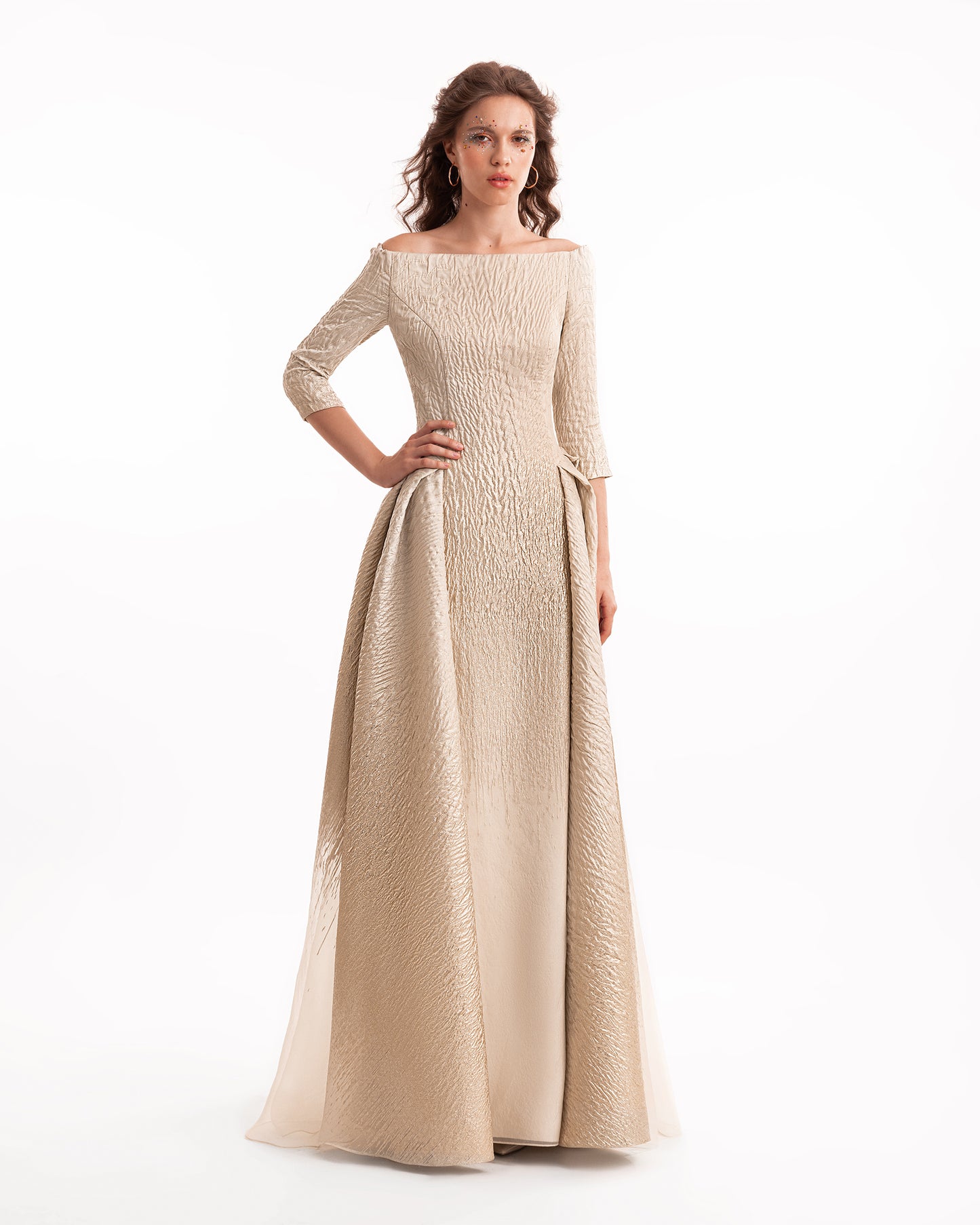 Gemy Maalouf EDR26 2133LD Off-the-Shoulder Ombré Jacquard Evening Gown