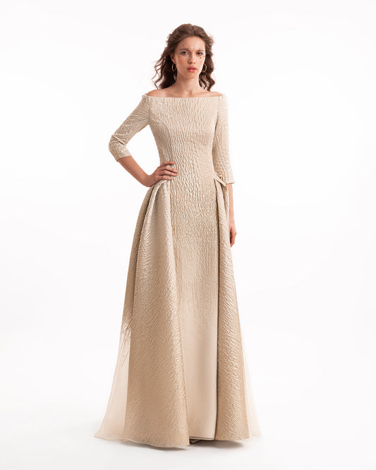 Gemy Maalouf EDR26 2133LD Off-the-Shoulder Ombré Jacquard Evening Gown