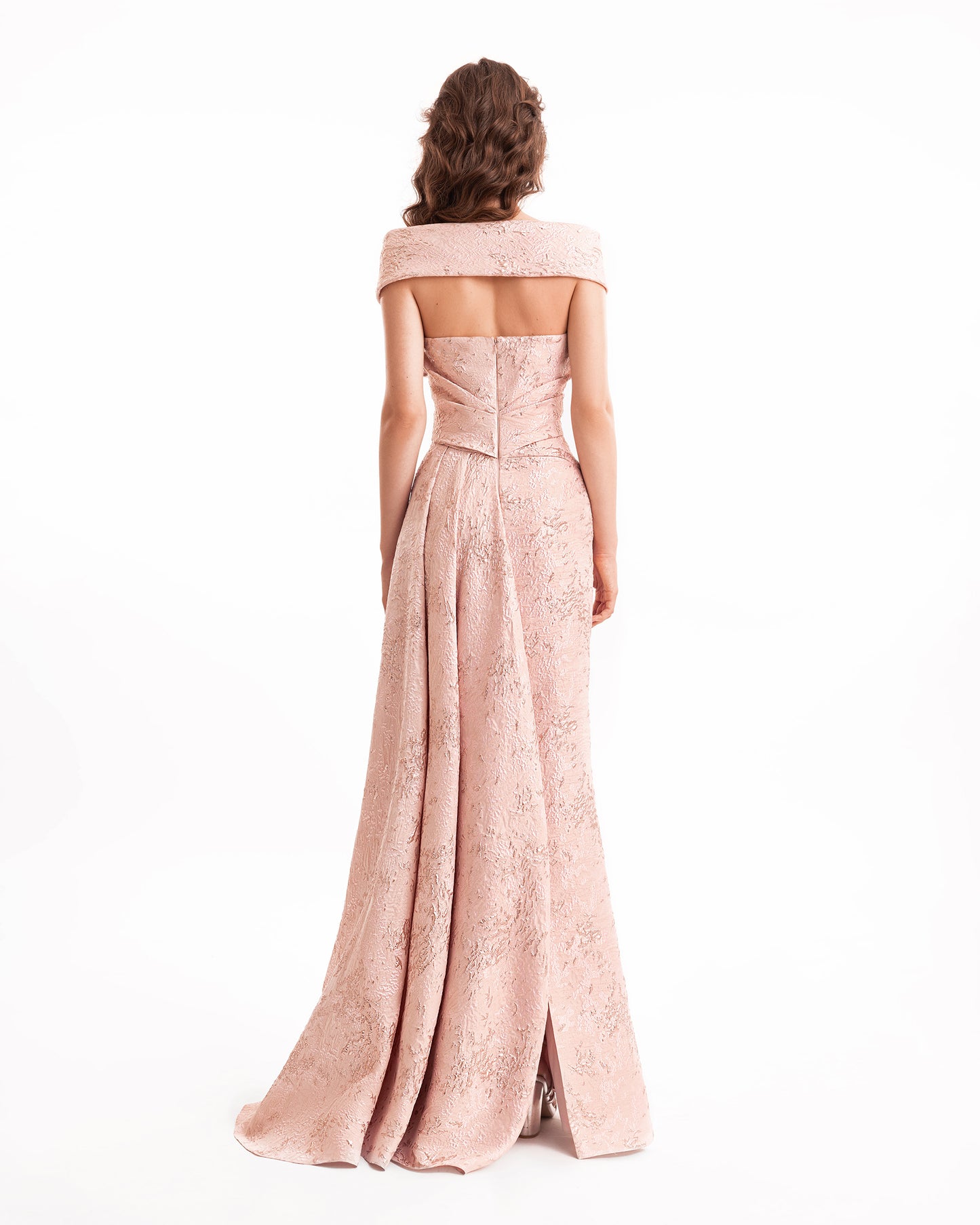 Gemy Maalouf EDR26 2135LD Off-the-Shoulder Jacquard Evening Gown with Bow Detail