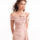 Gemy Maalouf EDR26 2135LD Off-the-Shoulder Jacquard Evening Gown with Bow Detail