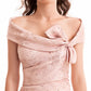 Gemy Maalouf EDR26 2135LD Off-the-Shoulder Jacquard Evening Gown with Bow Detail