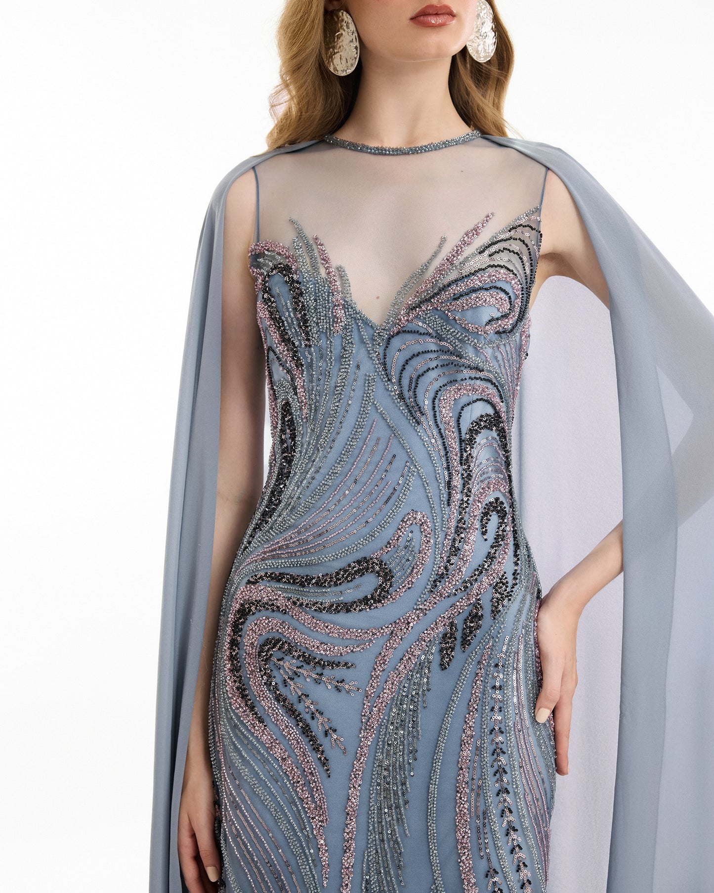 Gemy Maalouf EDSS26 2152LD Beaded Embroidered Cape Evening Gown