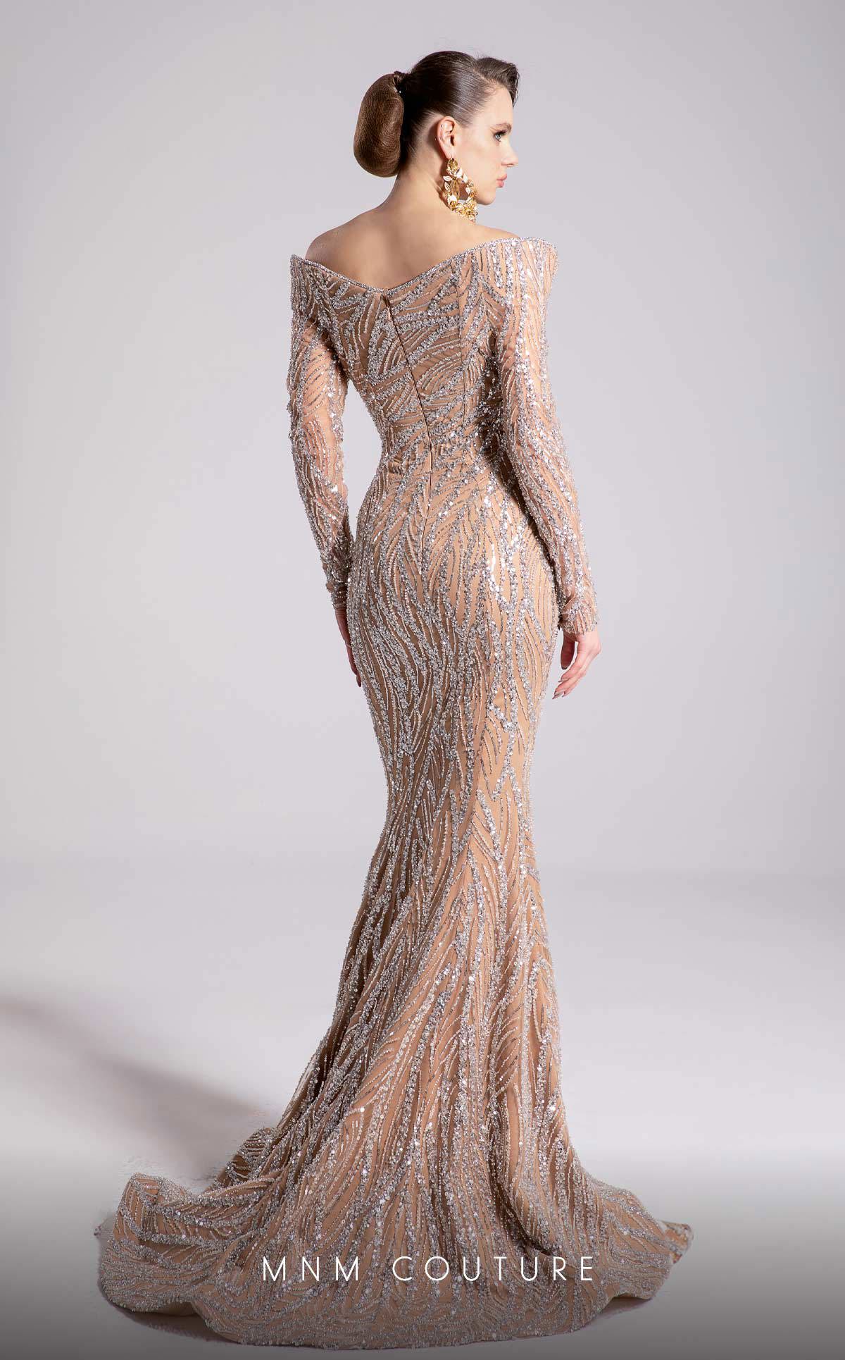 MNM Couture F02900 Off-Shoulder Sequined Mermaid Gown