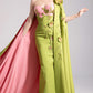 MNM Couture F02917 Pistache & Pink Strapless Column Gown with Floral Cape