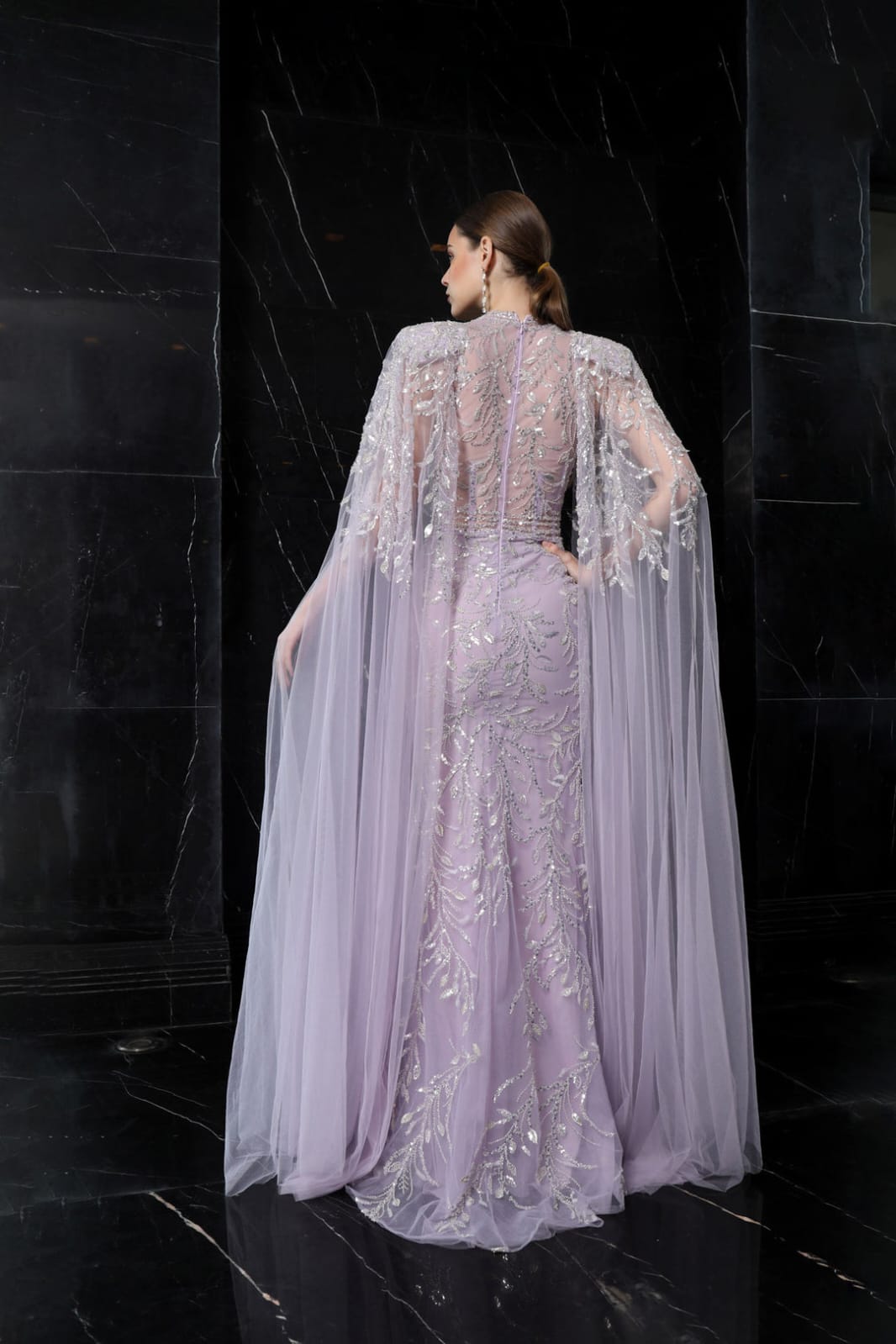 Azzure Couture FM9001 Embellished Cape Sleeve Evening Gown
