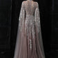 Azzure Couture: Graceful Dust Pink Gown with Sheer Sleeves