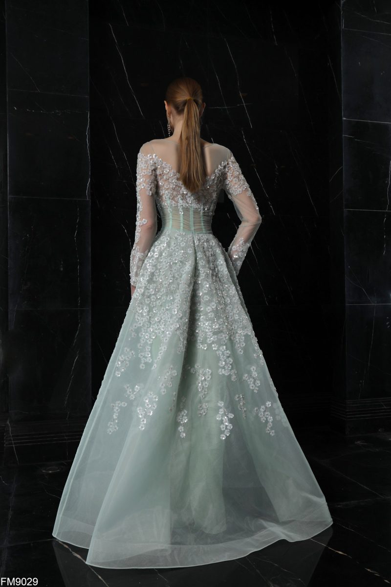 Azzure Couture: Elegant Light Green Floral Gown