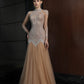 Elegant Sage Green Long Sleeve Illusion Gown with Beaded Bodice