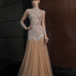 Elegant Sage Green Long Sleeve Illusion Gown with Beaded Bodice