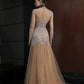 Elegant Sage Green Long Sleeve Illusion Gown with Beaded Bodice