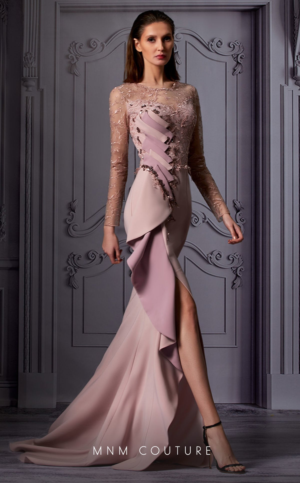 MNM-Couture-K3853-Dress-Marvelous-A-Line-Silhouette-Glittering-Accents-Front-View - Rofial Beauty