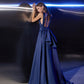 Celestial Bloom: Deep V Open-Back Gown with Sculpted Bow – Blackberry & Cappuccino